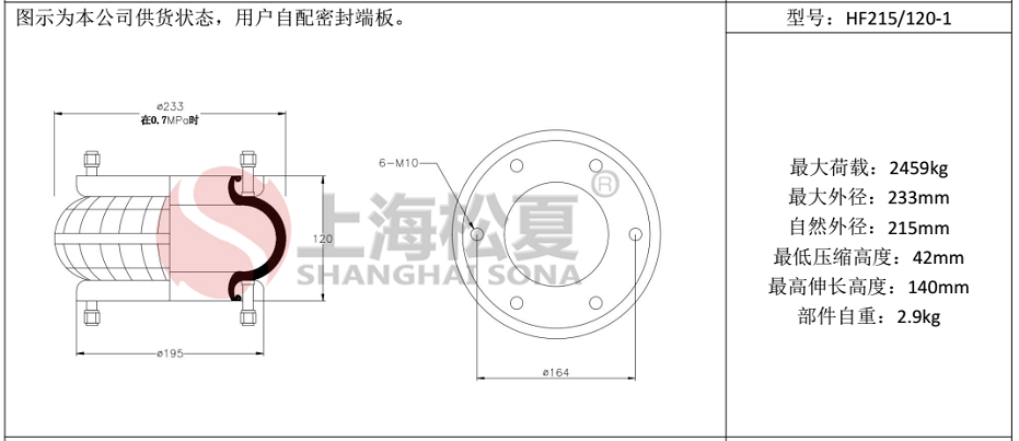 HF215/120-1法蘭式橡膠空氣彈簧，糾偏氣囊